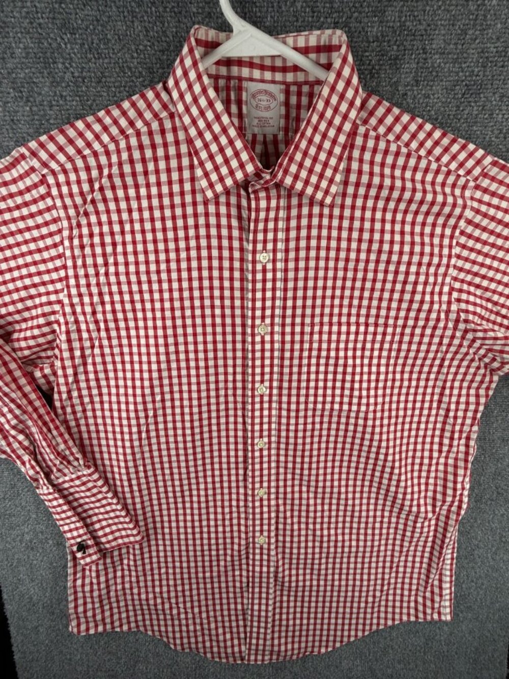 Brooks Brothers Non Iron Long Sleeve Button Up Red Check 16.5 33 Traditional Fit